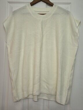 Cream Boxy Knit Crewneck Sweater Vest Cap Sleeve, XL